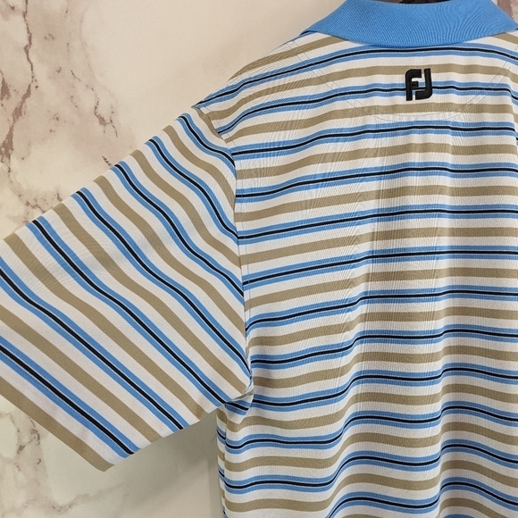 FootJoy Shirt Mens Small Polo Brown Blue Striped Golf Performance Foot Joy - Picture 10 of 10